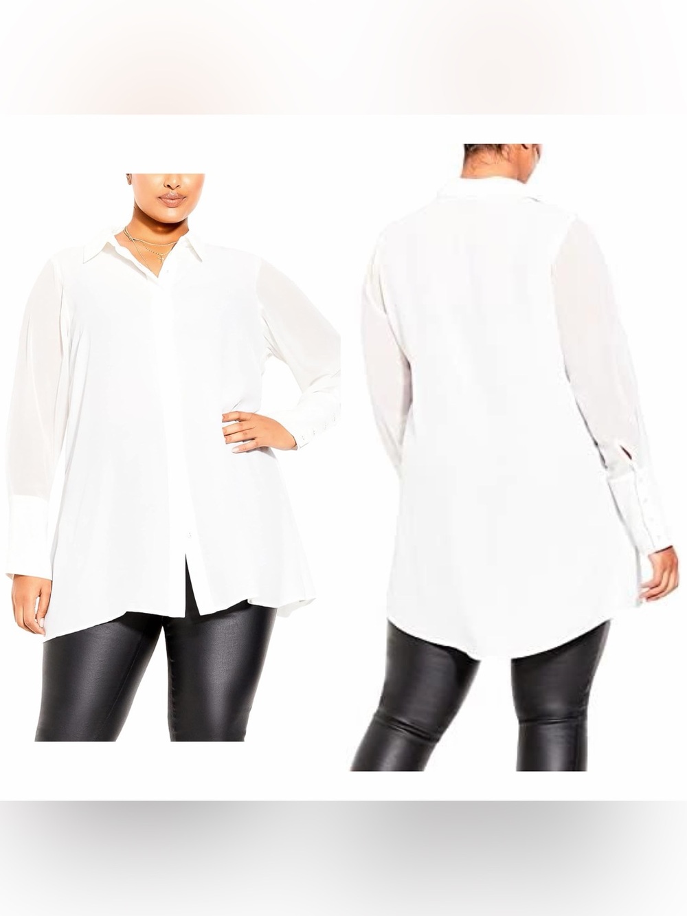 City Chic Tunic Amelia Women Ivory White Sheer Button Down Long Sleeve XXL NWT